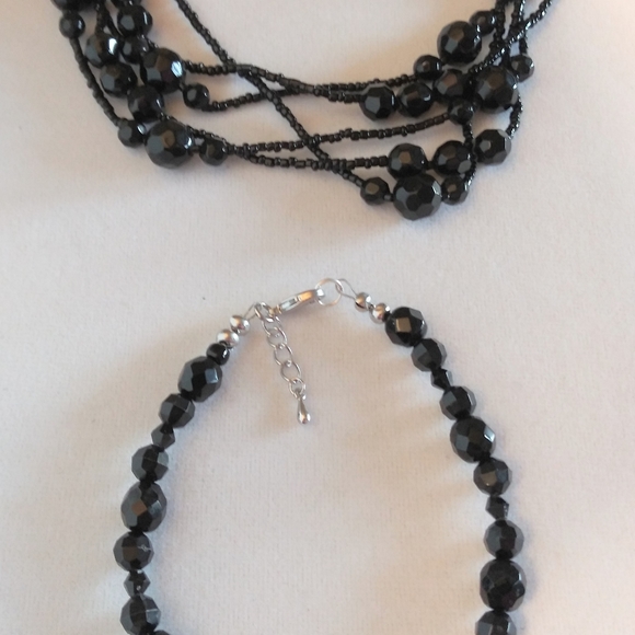 Vintage jet black faceted necklace with restorated - Picture 6 of 7